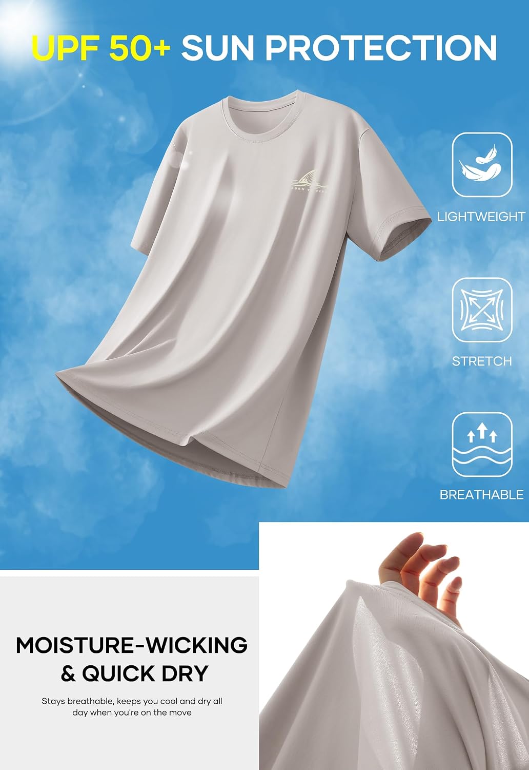 Men UPF 50+ Sun Protection Shirts Graphic Rash Guard Lightweight Tee for Swimming Fishing Athletic (S-XXL)