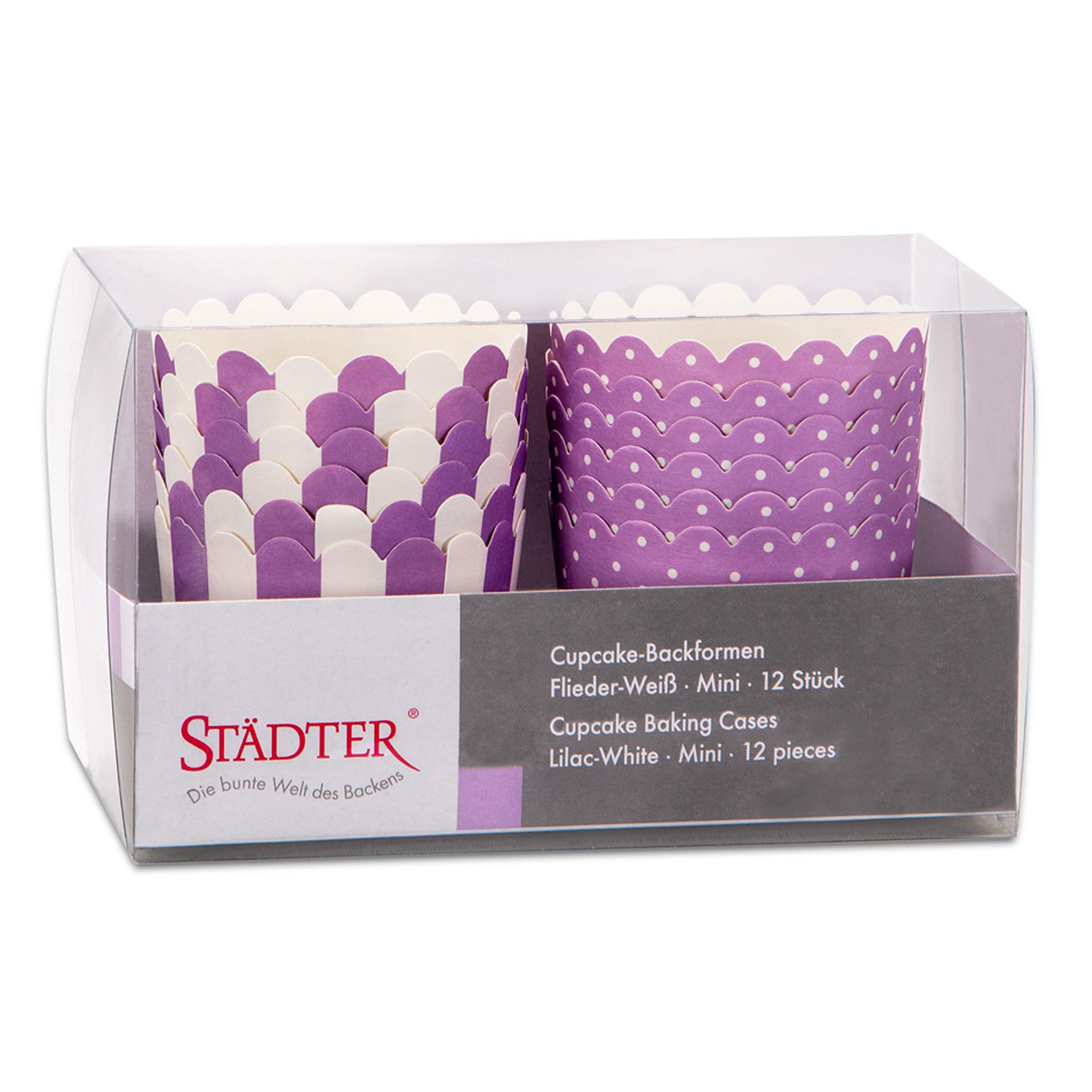 Stadter Pirottini Per Mini Cupcake – 12 Pezzi – Colore Lilla/Bianco – Diametro 50mm, Altezza 47mm – Carta Da Forno Resistente (Max 220°C) - 2