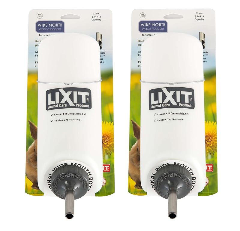 Bebedouro Garrafa de Água para Pequenos Animais com Boca Larga e Tubo de Aço Inoxidável Lixit, Translúcido, Pacote com 2 de 907 g