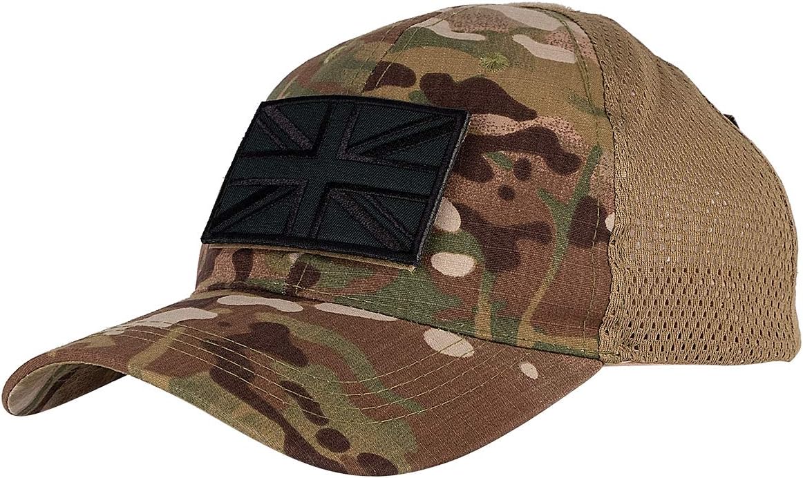 Men Mesh Tactical Cap Sport Baseball Military Camouflage Sun Hat Cap with UK Flag Patch/Words Patch