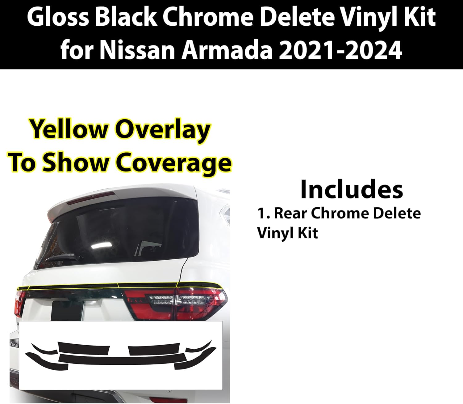 BOGAR TECH DESIGNS for Nissan Armada 2021-2024 Rear Bumper Chrome Delete – Precut Vinyl Trim Overlay, Gloss Black Blackout Look