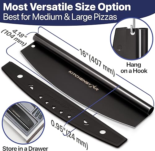 Miniatura 5 de Kitchenstar Cortador de pizza de 14" Cuchillo de acero inoxidable afilado para rebanar - Estilo balancín con cubierta de hoja  Picar y rebanar