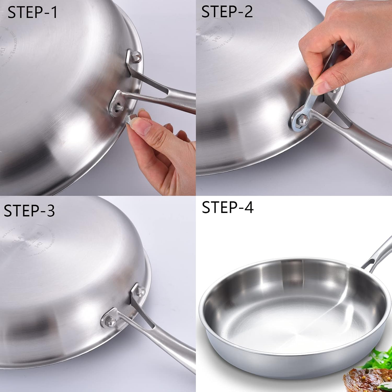 Delarlo Whole body Tri-Ply Stainless Steel 12inch Frying Pan, Oven safe induction skillet,pots and pans set,Suitable for All Stove (Detachable Handle): Home & Kitchen