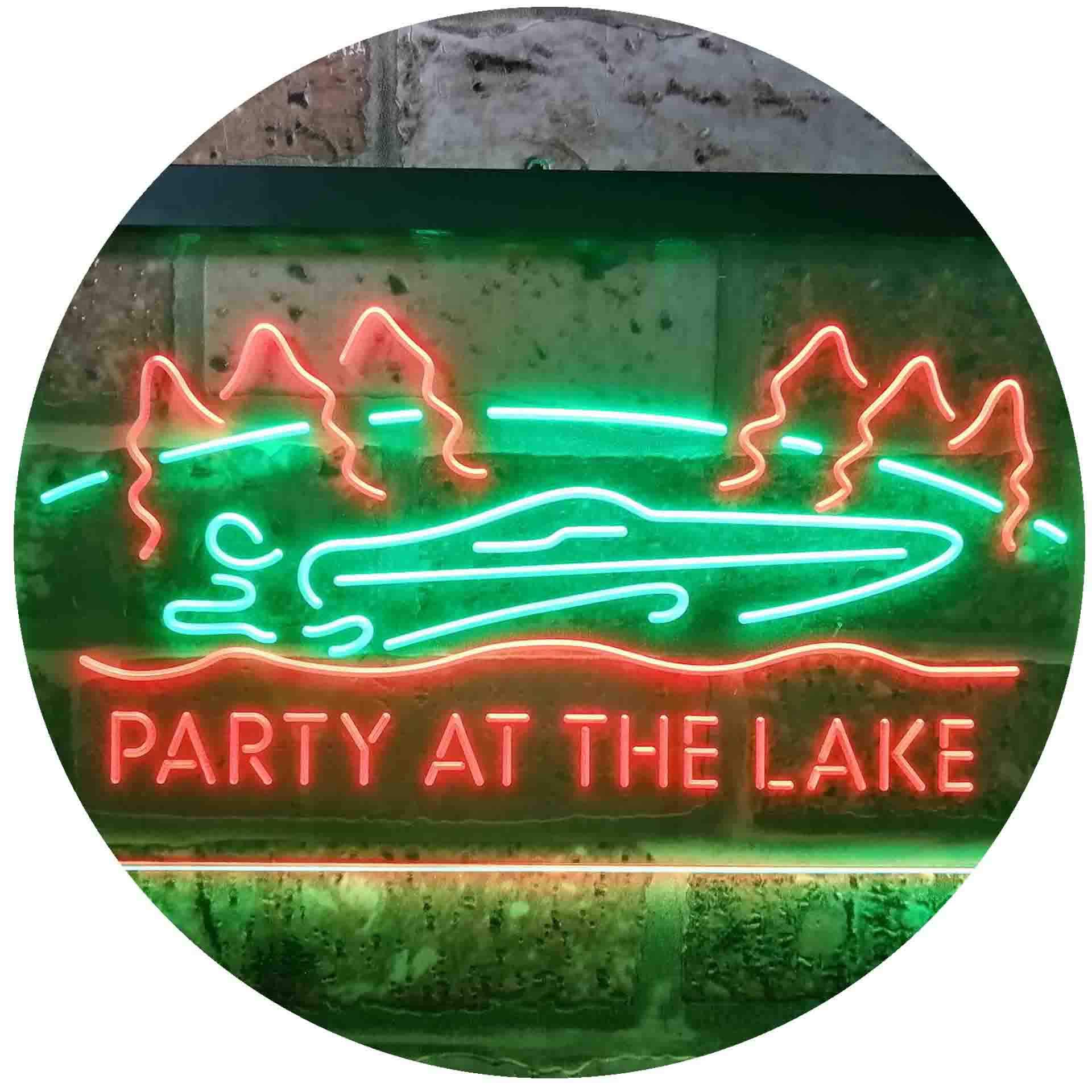 ADVPRO Party At The Lake Cabin Display Dual Color LED Enseigne Lumineuse Neon Sign Vert et Rouge 600 x 400mm st6s64-i3430-gr
