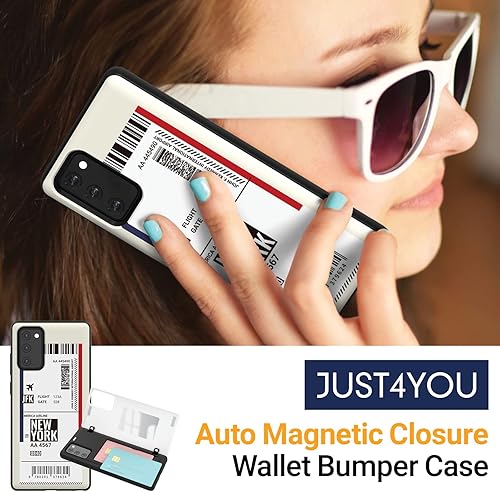 Miniatura 10 de JUST4YOU Funda tipo cartera para Galaxy Note 20 con tarjetero con cierre magnético automático, cubierta de parachoques de espejo oculto (verde)