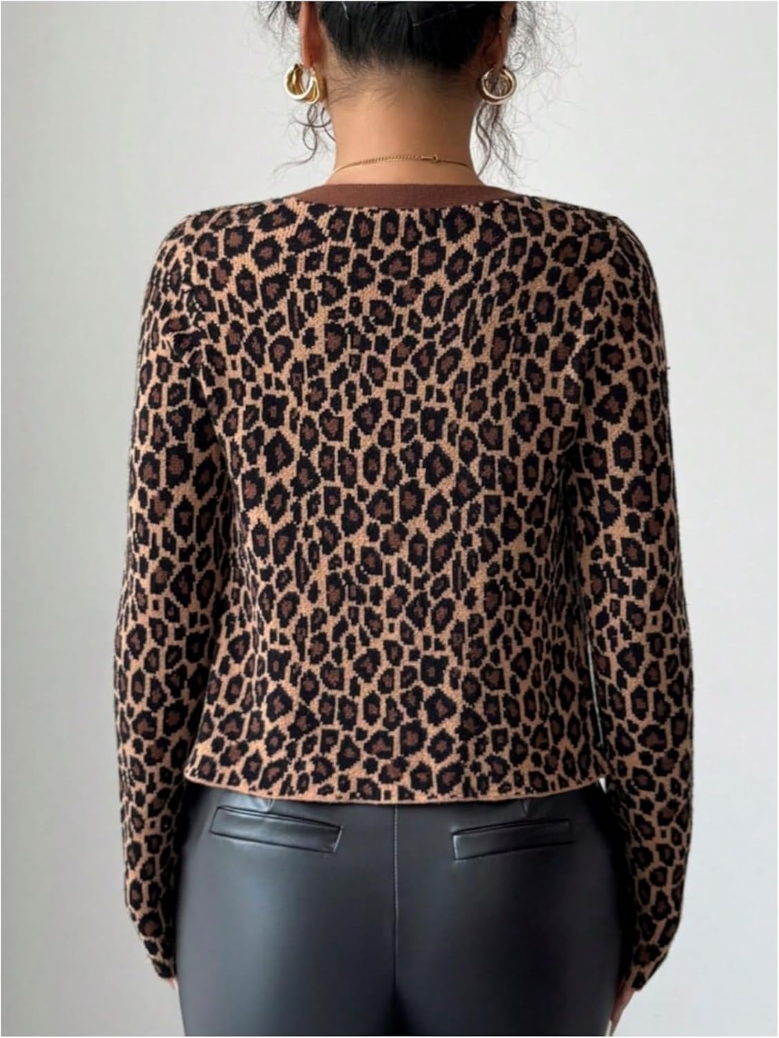 SOLY HUX Women's Leopard Cardigan Sweater Cheetah Print Button Down V Neck Long Sleeve Knit Going Out Tops Fall Clothes - Image 2
