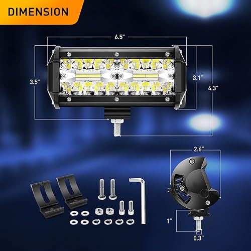 Miniatura 2 de GOOACC 2 módulos LED de triple fila de 6.5 pulgadas, 120 W, barra de luz antiniebla, iluminación de conducción con arnés de cableado todoterreno de