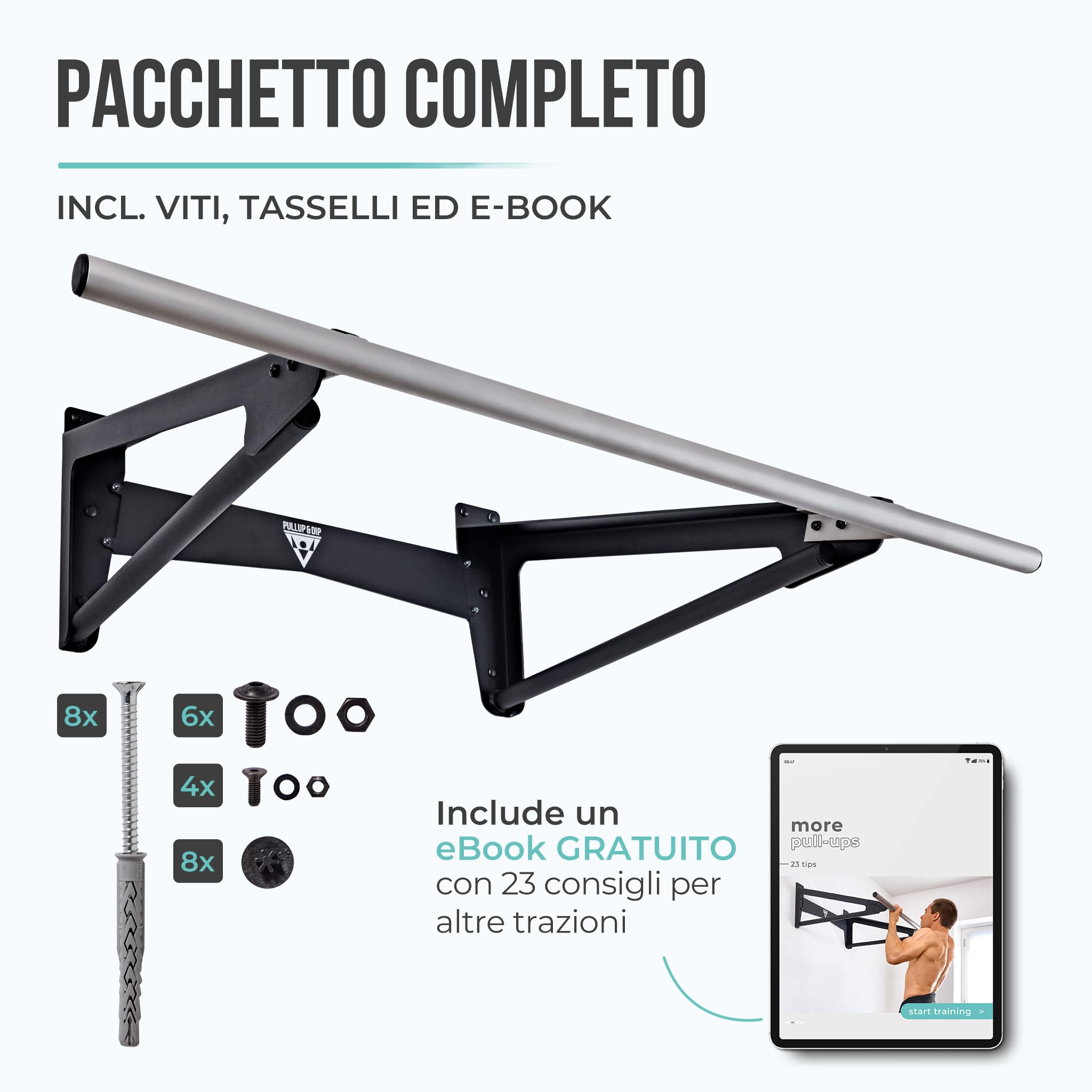 PULLUP & DIP - Barra Muscle Up da Parete per Esterni e Interni | Calisthenics | Barra Trazioni in Acciaio Inox Resistente alle Intemperie per Front Lever, Back Lever & Home Gym
