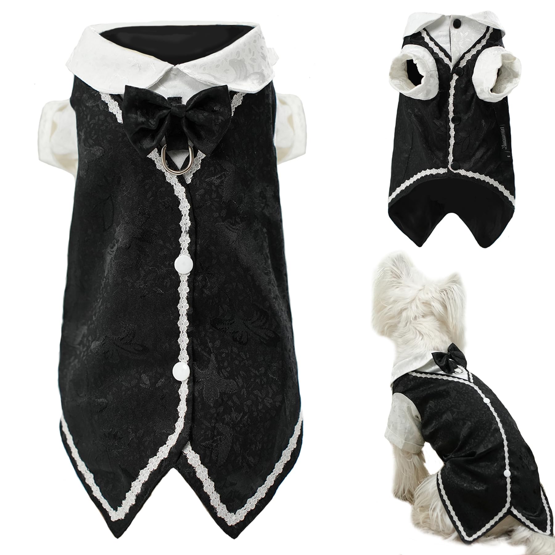 Dog Tuxedo Wedding Suit Shirt with Bow Tie, Formal Outfit Tux Attire for Puppy Small Medium Dogs Cats Costume (Tailcoat, Large) โ image 1