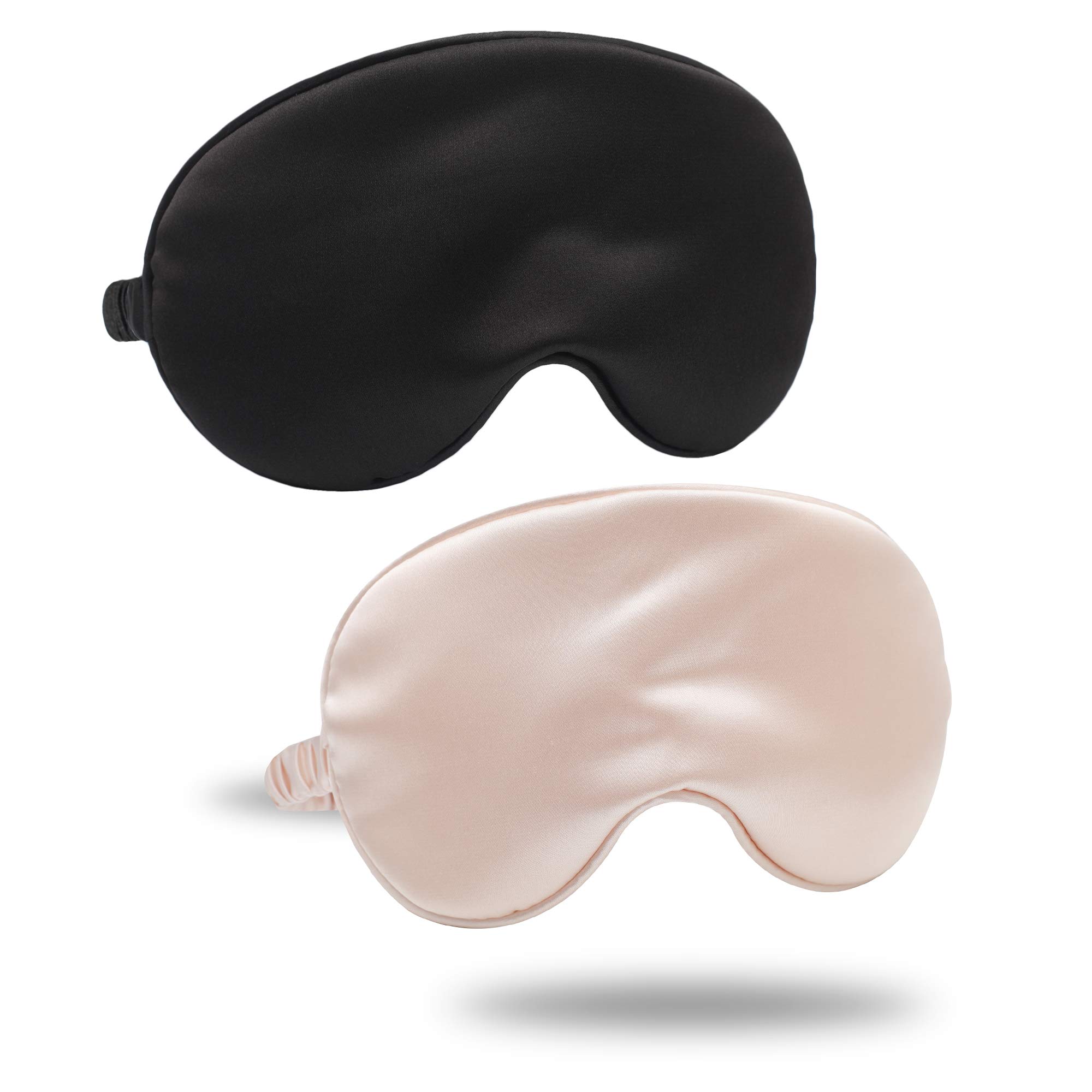 ZLYC Silk Satin Sleep Mask with Elastic Strap Travel Eye Sleeping Blindfold for Women Men (Champagne, Black)