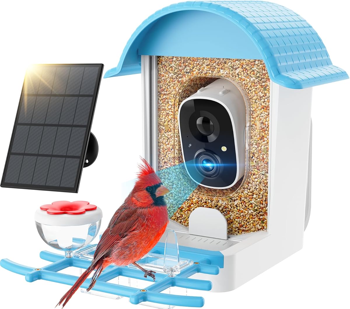 Smart Bird Feeder with Camera, Bird Feeders for Outdoors with Solar Panel, 2K HD Live View, AI Identify, Auto Capture, Instant Notifications, 2.4GHz, IP65 Waterproof, Ideal Gifts for BirdLovers, Blue
