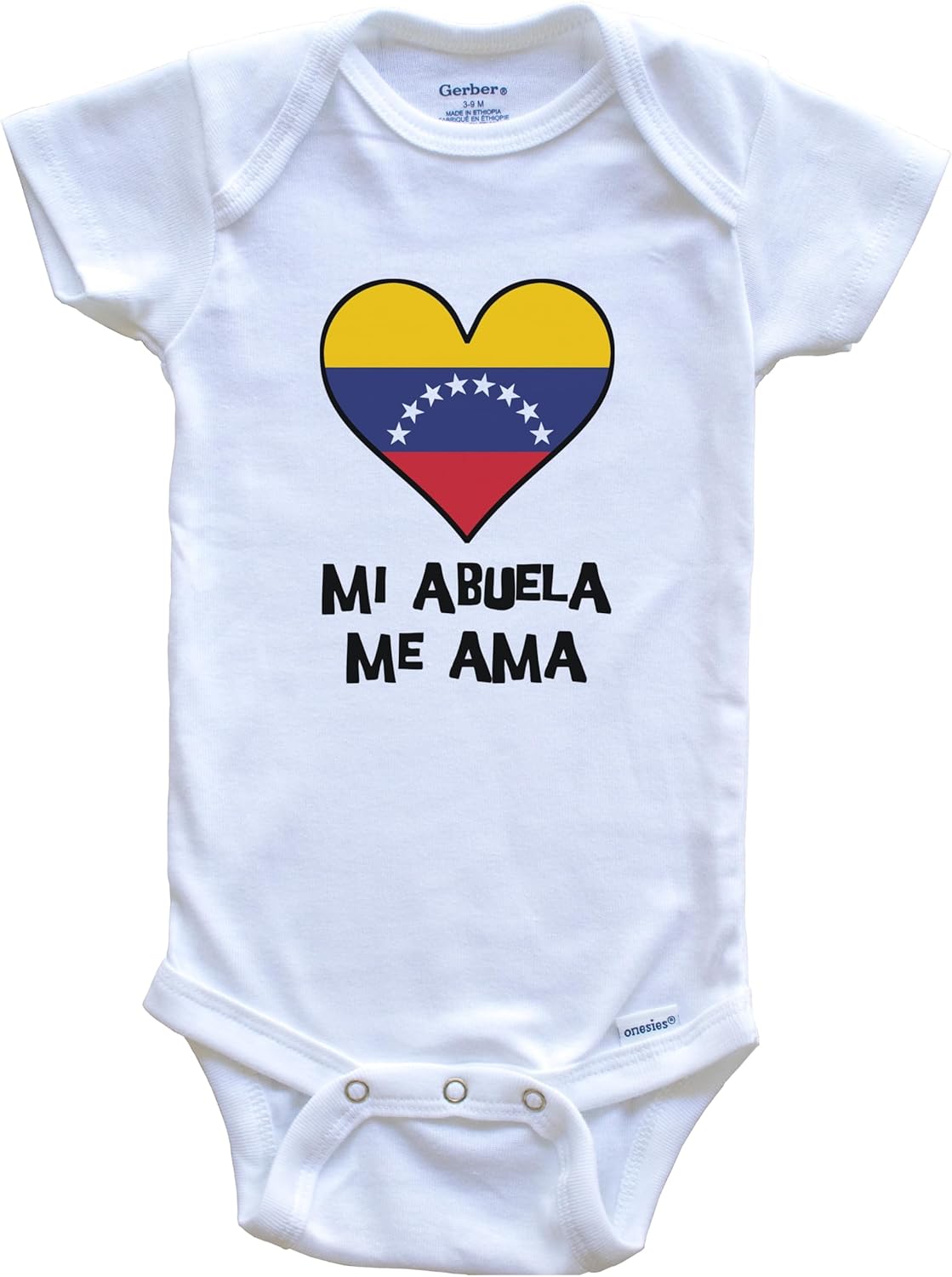 My Grandma Loves Me Spanish Language Venezuela Flag Heart One Piece Baby Bodysuit - Mi Abuela me AMA