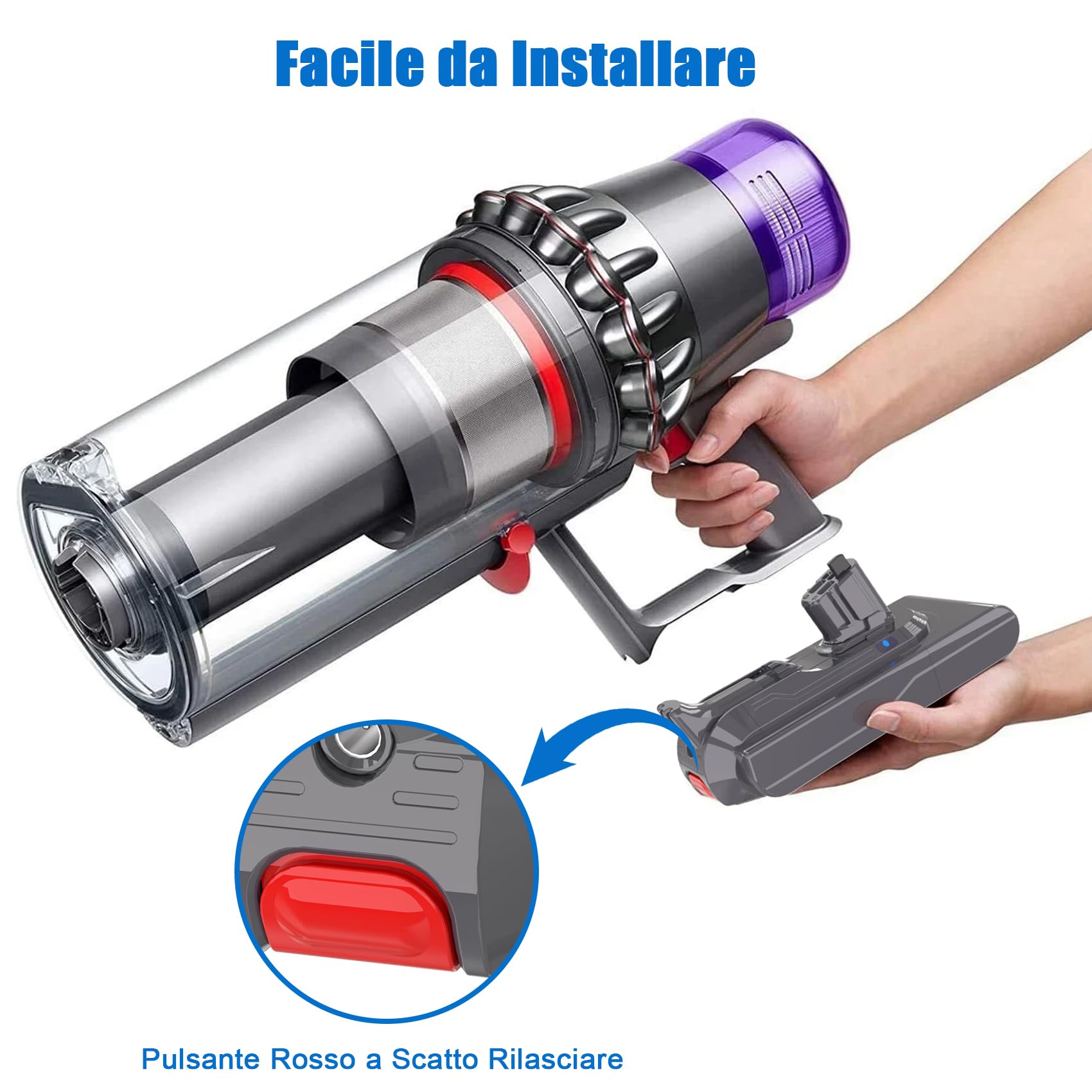 KUNLUN Batteria di Ricambio per Dyson V11 25,2V Batteria Agli Ioni di Litio Click-in per Dyson V11 SV15 Absolute Total Clean Absolute Extra Animal Torque Drive, Con Elemento Filtrante