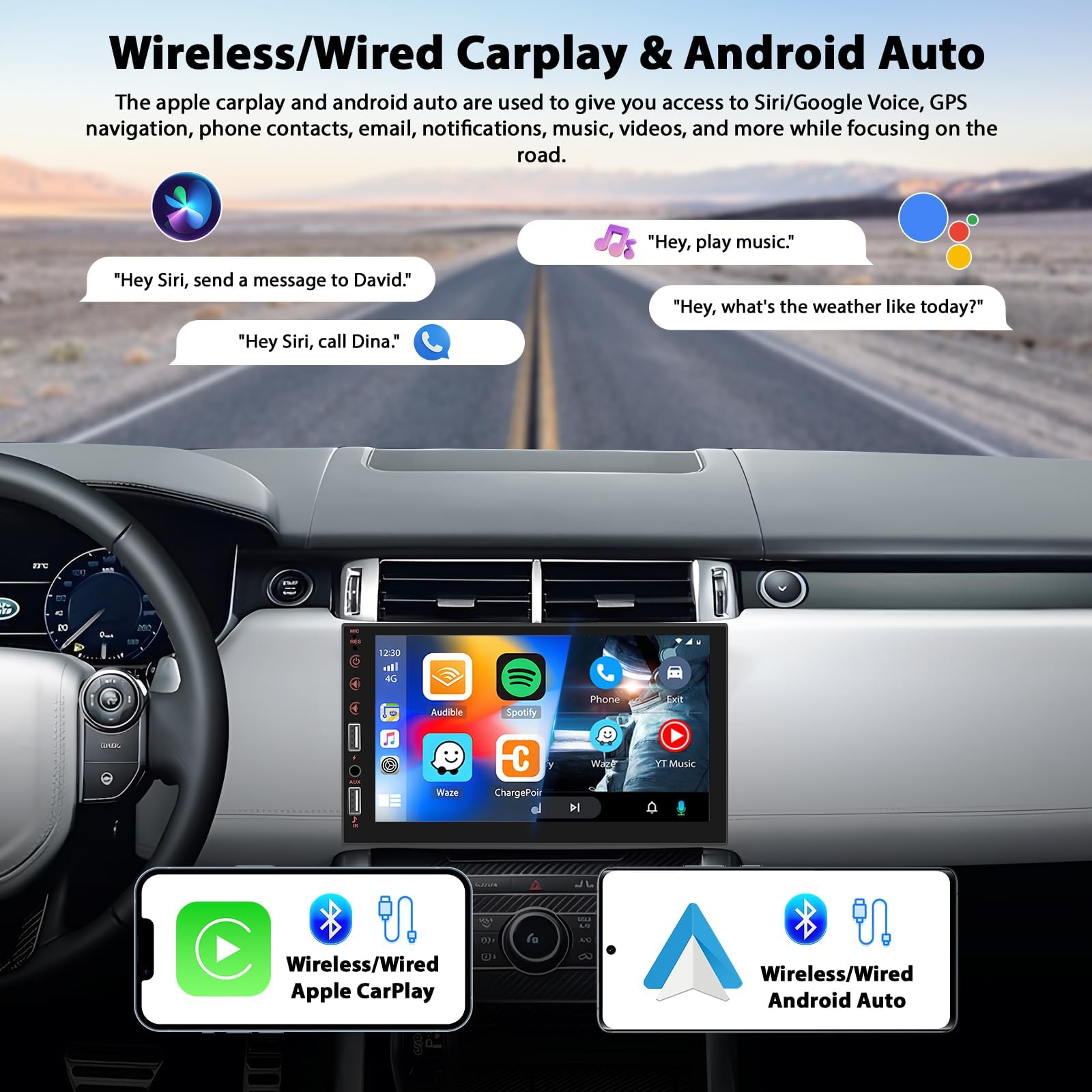 Inefala Autoradio 1 Din Carplay senza fili e Android Auto Radio con Schermo da 7 Pollici con Bluetooth 5.1, Mirror Link, Supporta FM, Controllo del Volante, EQ, USB, AUX, Retrocamera