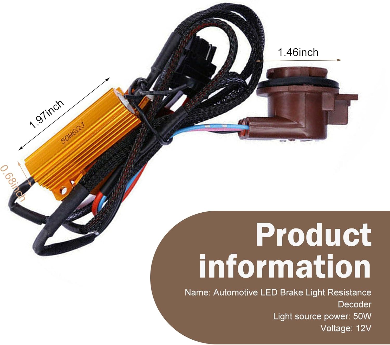 SLIMI 2 PCS Car 3157 Brake Light Resistor Decoders, 50W 6 Ohm LED Resistor Load Harness Decoders, Turn Signal Error Decoding Harness, for T20/3157/4157 Light Bulb (Multicolored)