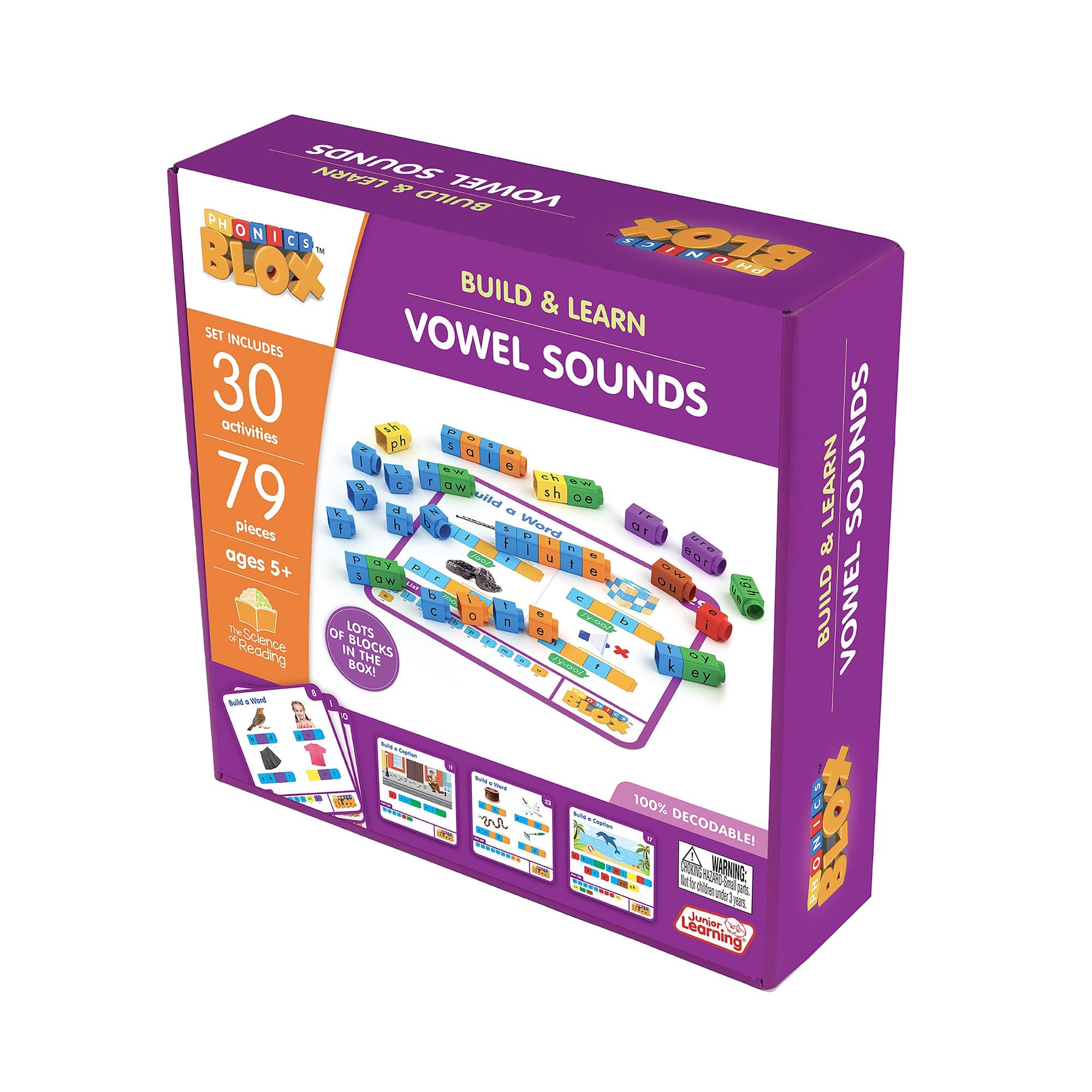 Junior Learning: Rainbow Phonics Blox: Vowel Sounds - Phase 5 - Build & Learn, 30 Activity Cards, Color Coded Blocks, Reading Development, Kids 5+ - Image 7