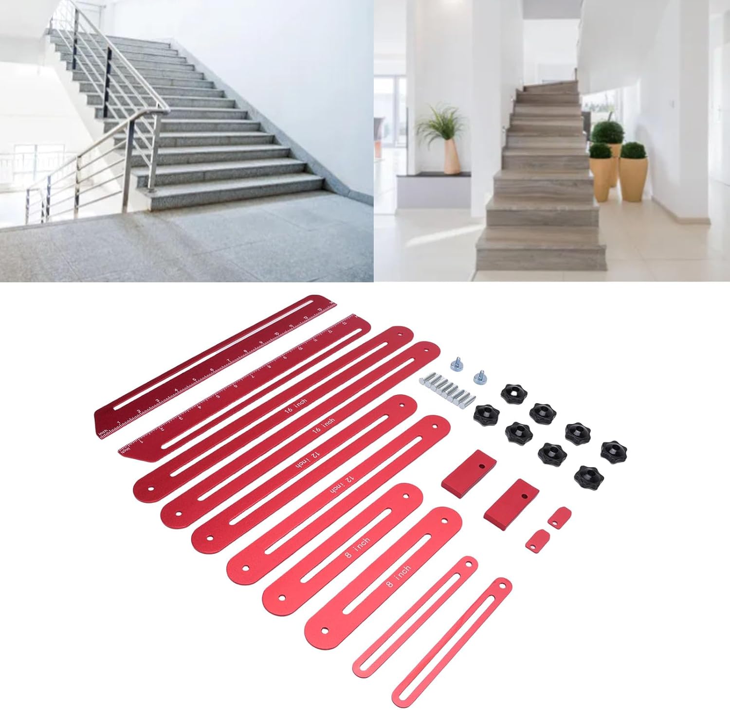 Stair Measurement Tool, Stair Tread Template Tool, Aluminum Alloy Stair Tread Gauge Stair Scribe Tool for Home DIY Renovation and Professional Construction Projects
