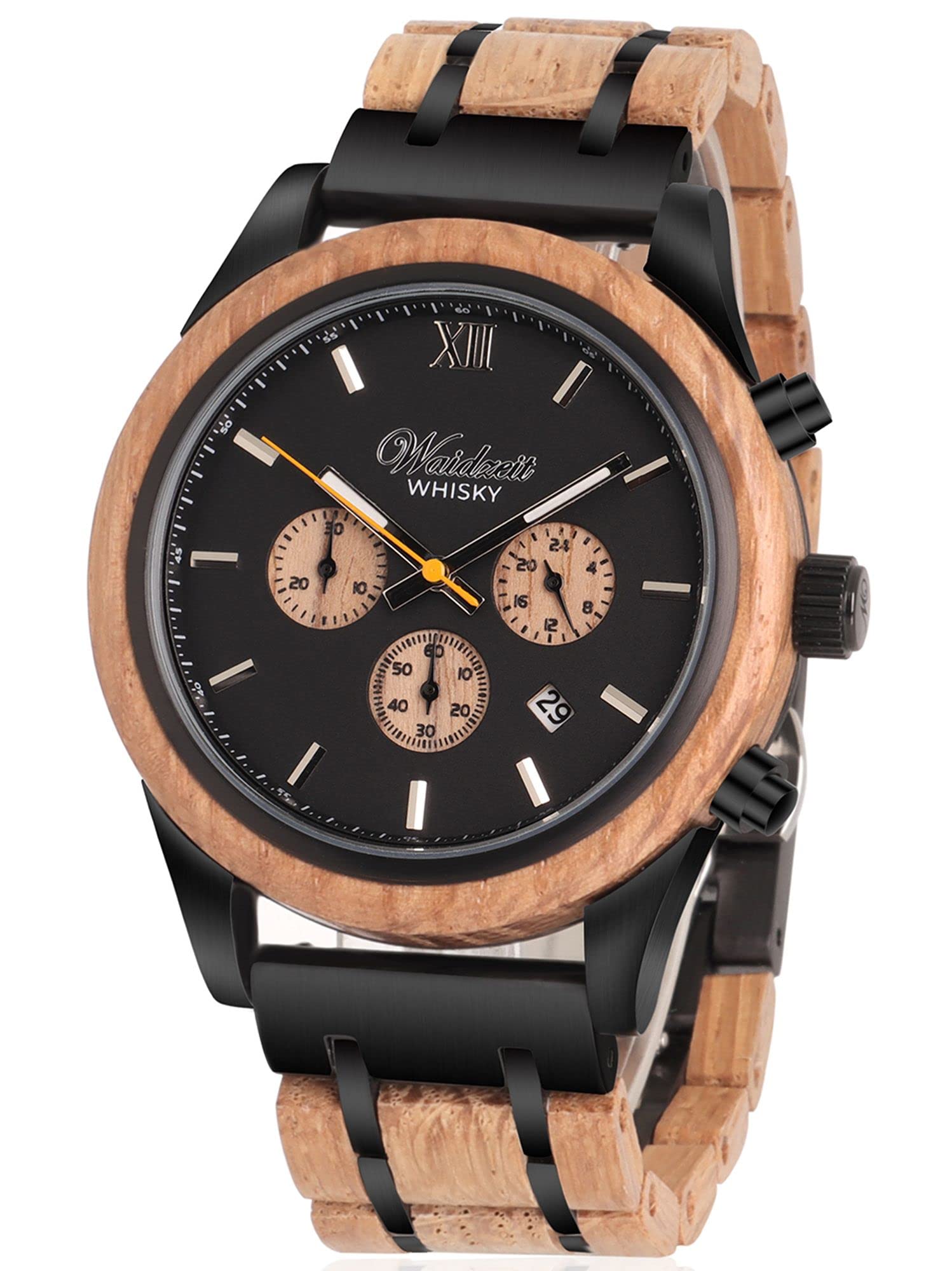 Waidzeit WH01 Whisky Uhr Herrenuhr Holz Holz 0 bar Analog Datum braun