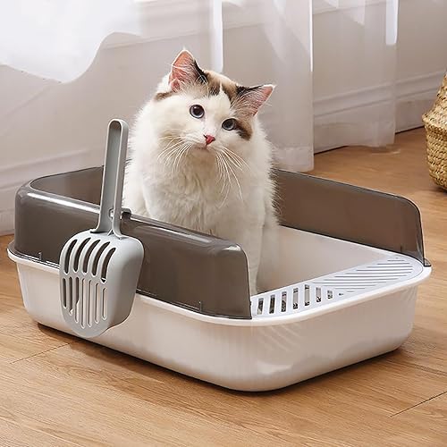 Miniatura 3 de WUWEOT Paquete de 2 cajas de arena para gatos con parte superior abierta, bandeja de arena grande antisalpicaduras, lavabo de limpieza extraíble