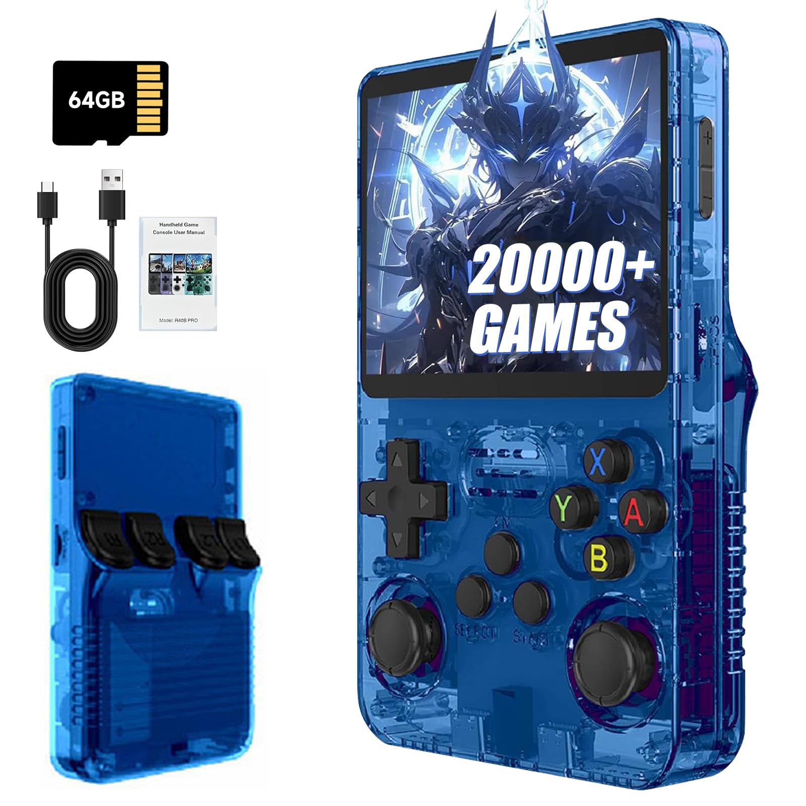 R36S Retro Handheld Games Console, 20,000+ Classic Games Portable Pocket Video Player with 3.5 Inch HD Screen, 64G TF Card