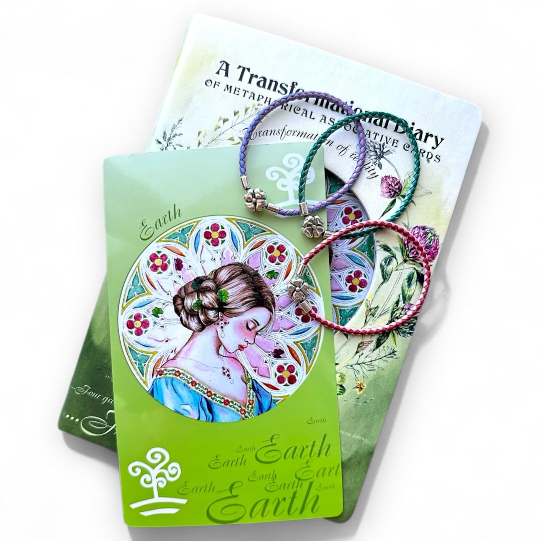 Transformations-Tagebuch & Metaphorische Karten „Four Green Leaves“ – Selbsterfahrungs-Journal, 28 Kunsttherapie-Karten, Kleeblatt-Armband, Kreativ-Set von Shercards