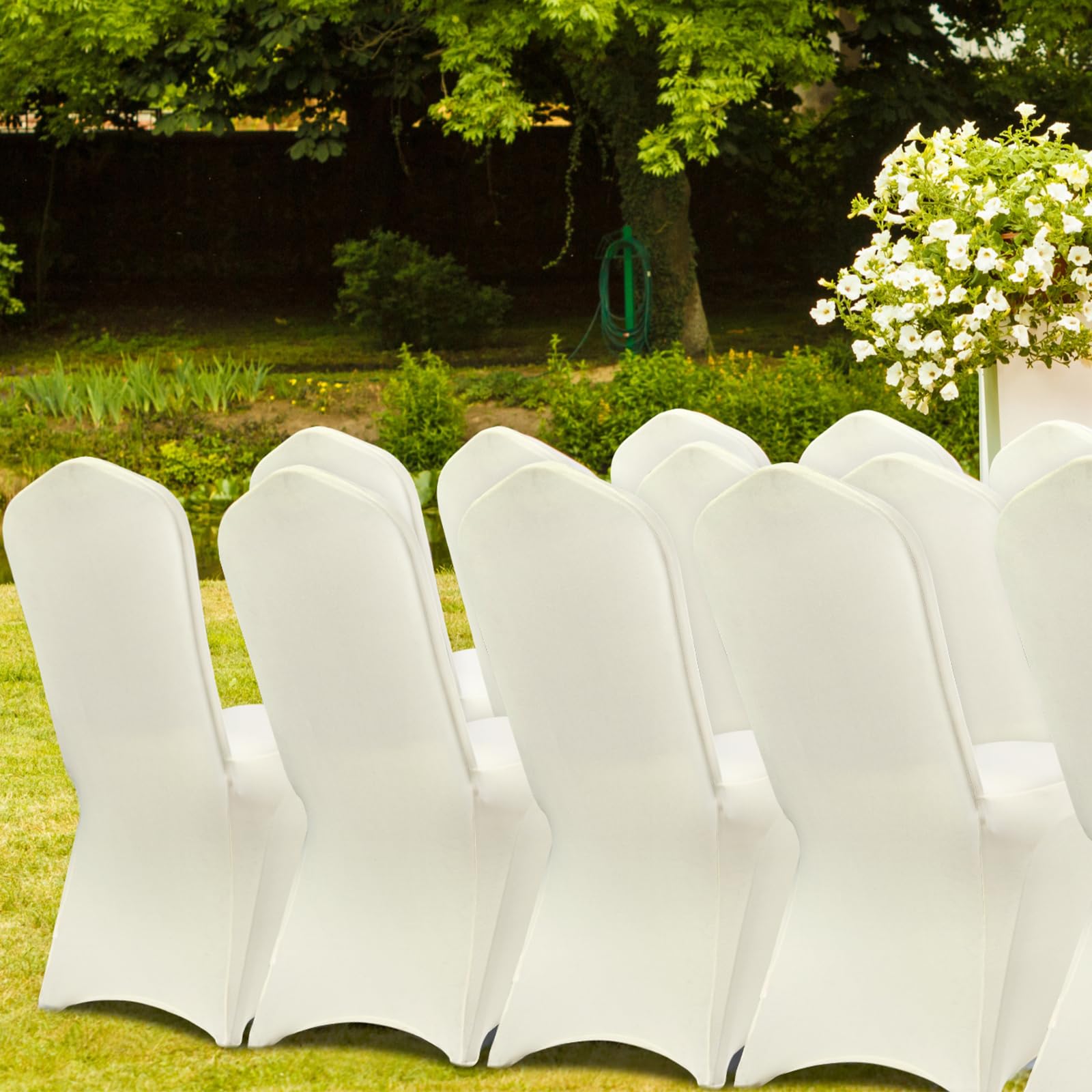 VEVOR Housses de Chaise Pliantes en élasthanne Extensible, 50 pcs, Housses de Protection Universelle, Amovibles et lavables, pour Mariage, Vacances, Banquet, célébration, Salle à Manger, Blanc Ivoire