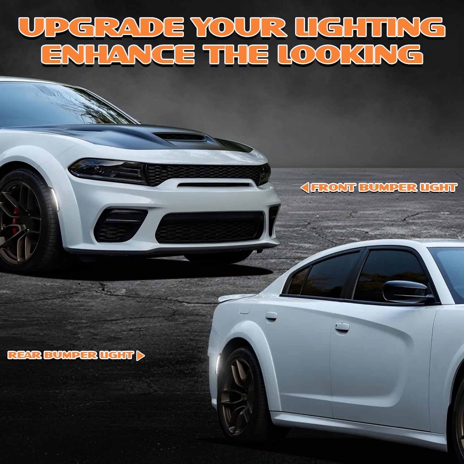 LED Side Marker Light Compatible with Dodge Charger 2015-2023 Front Rear Bumper Lights, Smoked Lens White Side Marker Lamp Kit 4PCS