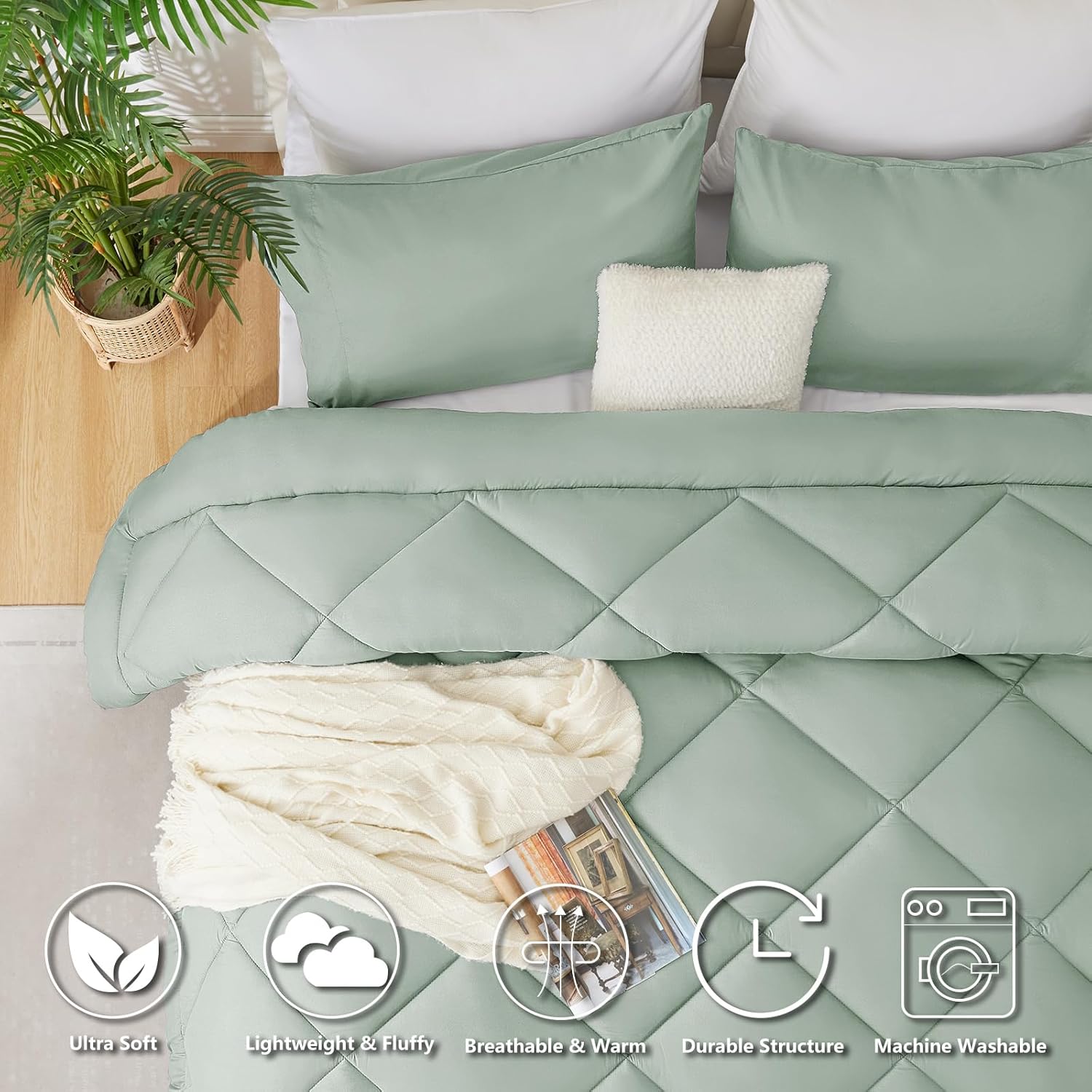 CozyLux Duvet for 120 cm Beds, Duvet Filling 200 x 200 cm, Fibre 300 g/m², Duvet Bed 120 x 200 cm, Lightweight, Soft, Breathable for Autumn and Winter (Sage Green)