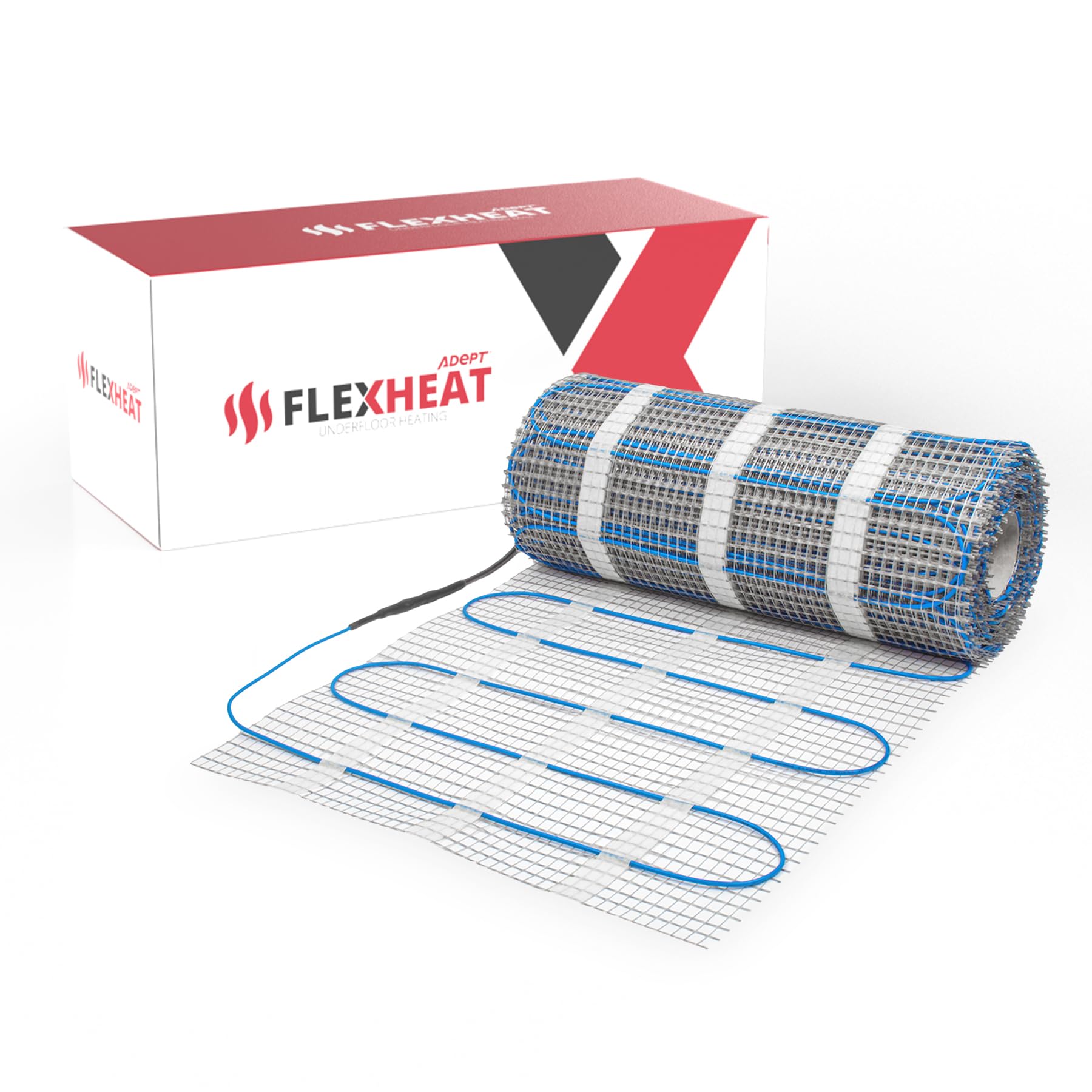 Adept Premium Electric Underfloor Heating Mat Kit 200W per m² with Self Adhesive Backing for Under Tile or Stone Floors - 2m2 Kit - White Programmable Thermostat