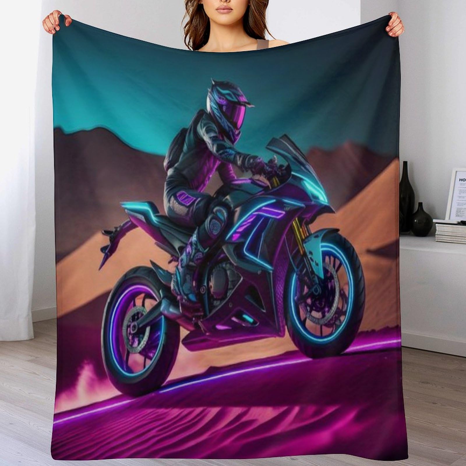 Couvre-lit course de moto en flannel douce de 150x200 cm pour lit et canapé