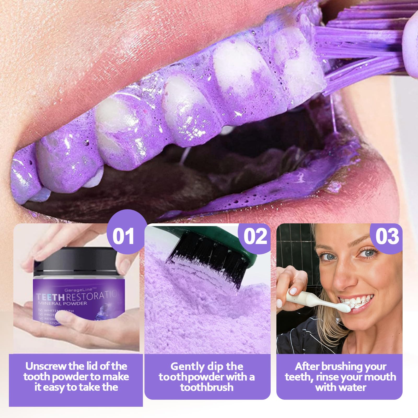 Polvere Sbiancante Denti 50g,Sbiancamento Dentale Professionale a Casa,Elimina Macchie da Caffè/Thè/Fumo, Per Denti Sensibili