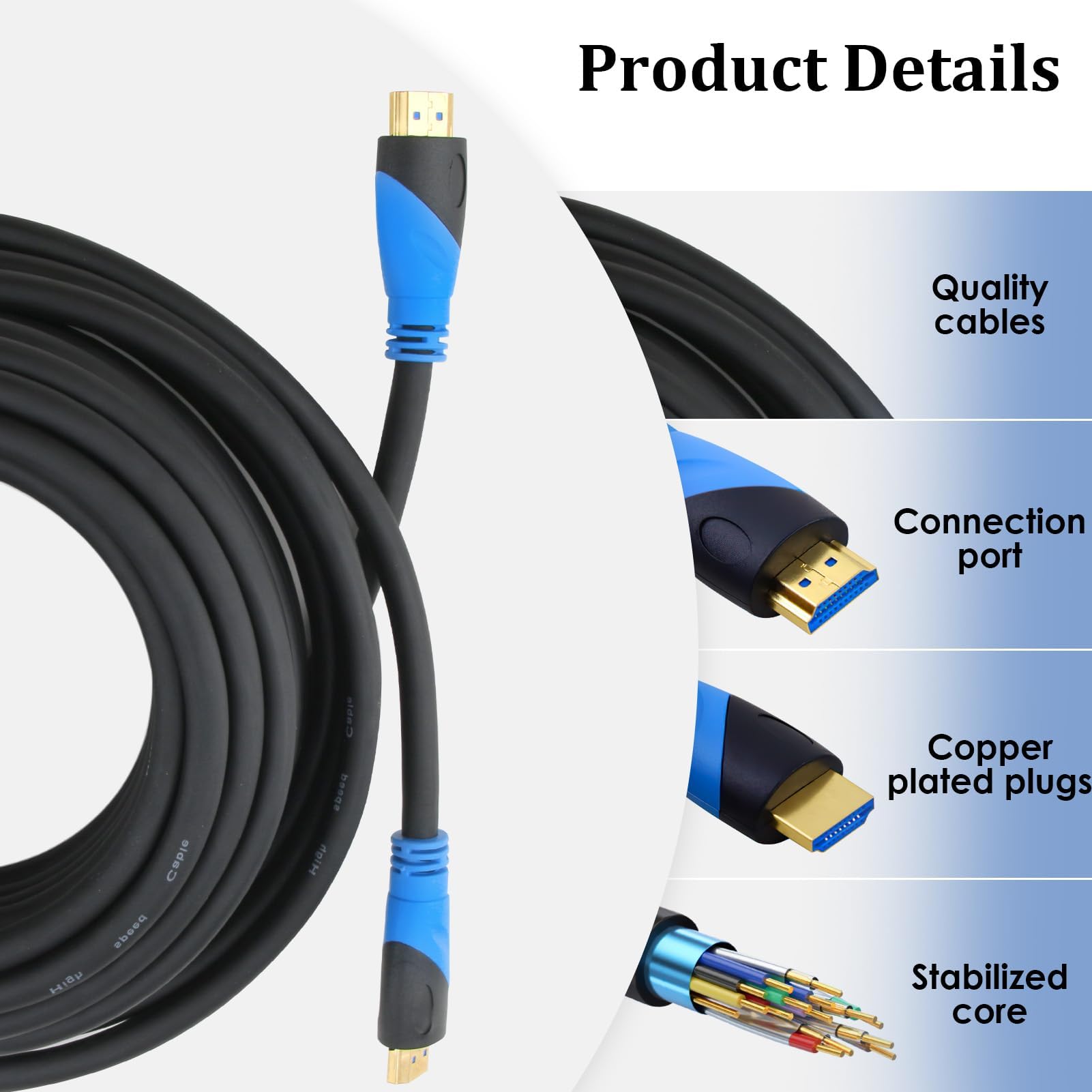 Cavo HDMI 10M/fibra ottica ad alta velocità 18Gbps HD 4K HDMI cavo/supporto 4K @60Hz, 4:4: 4 Ultra sottile, HDR10, HDCP2.2, ARC, 3D, HEC, per monitor TV Audio DVD Player Laptop Xbox PS3/PS4