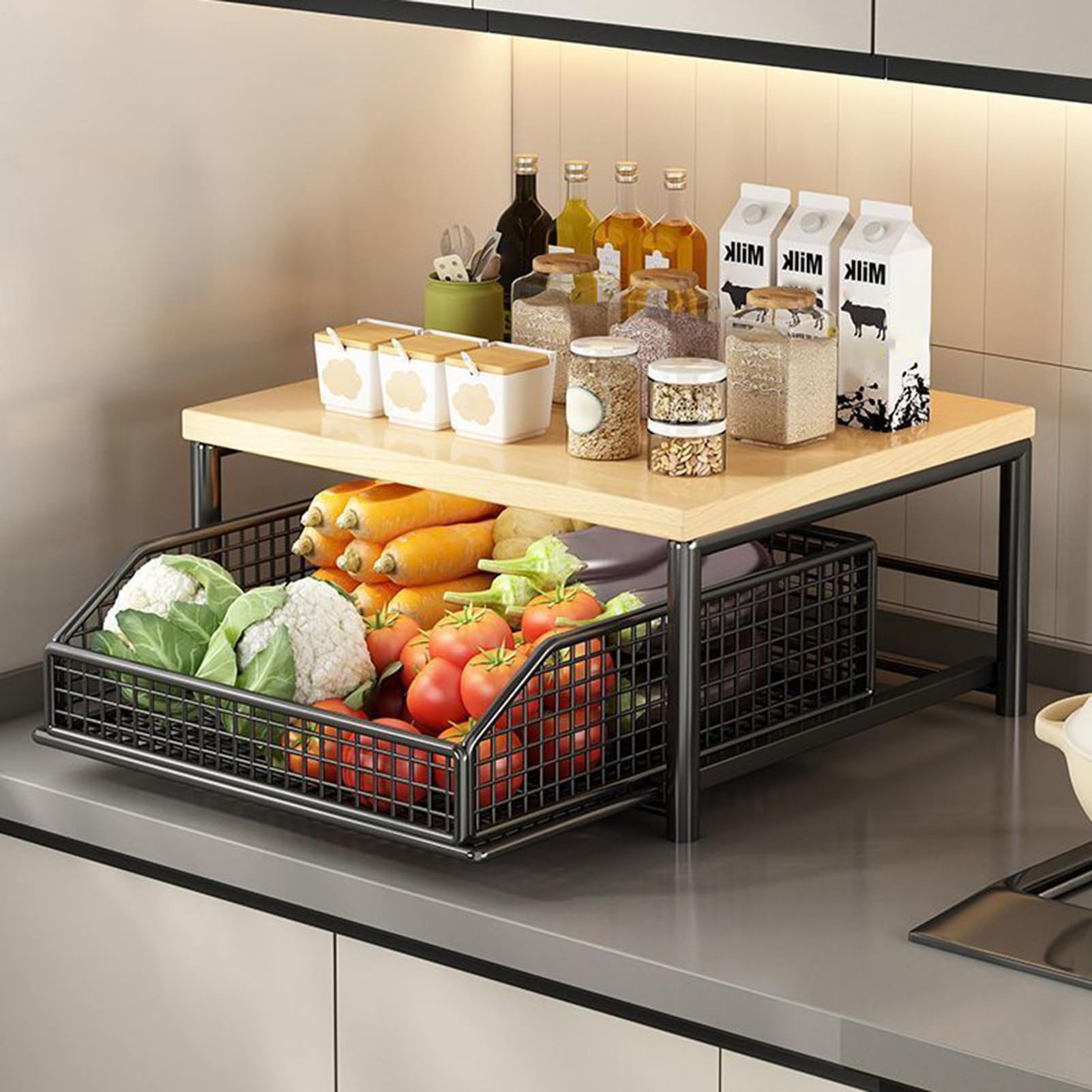 Scaffali per e la Conservazione Organizzatore Verticale a 2 Ripiani | Organizzatore di Ripiani Culinari Per La Casa L'Appartamento La Dispensa La Lavanderia L'Ufficio La Doccia