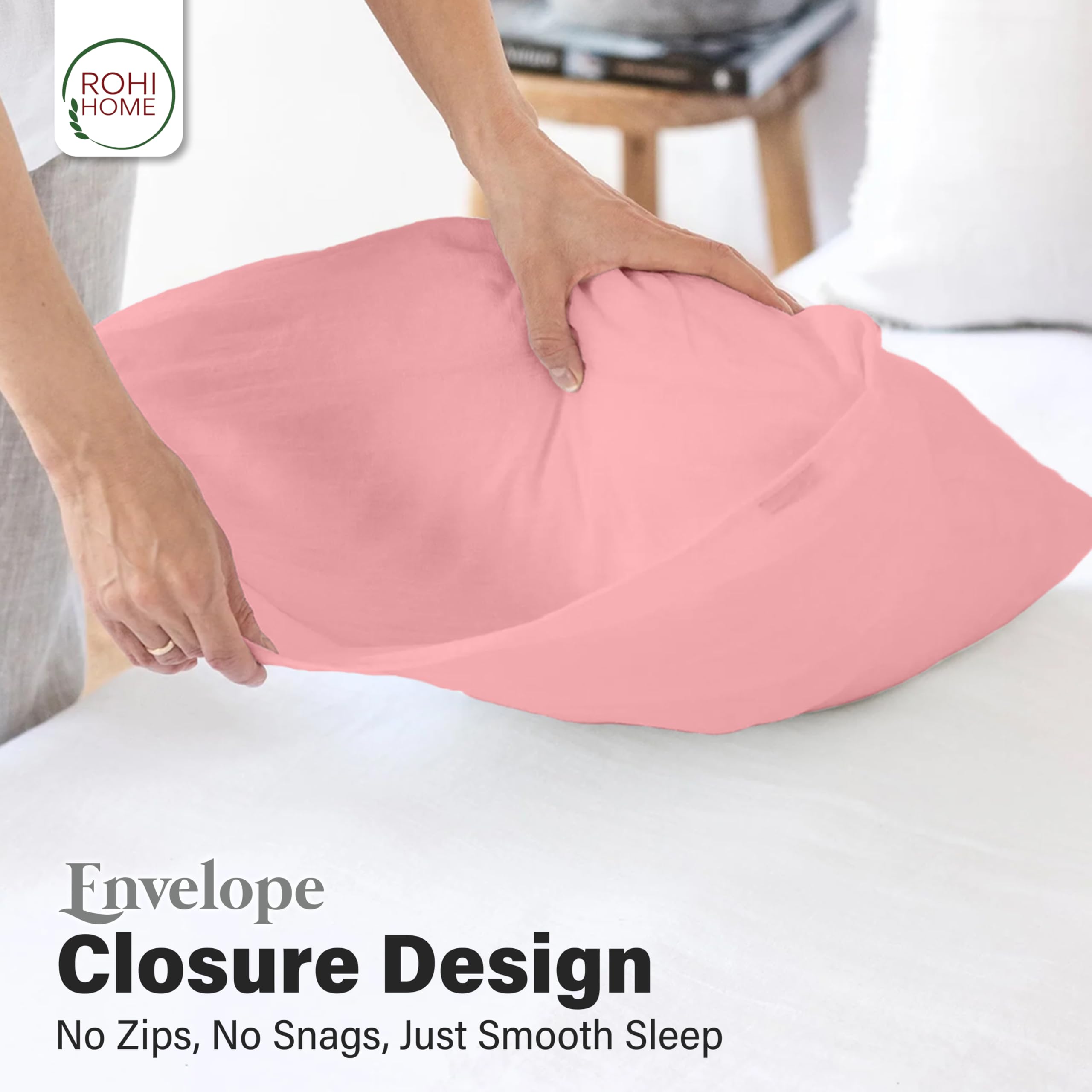 Rohi Microfibre Pink Pillowcases 4 Pack, Soft & Smooth Envelope Closure Pillow Covers - Image 4