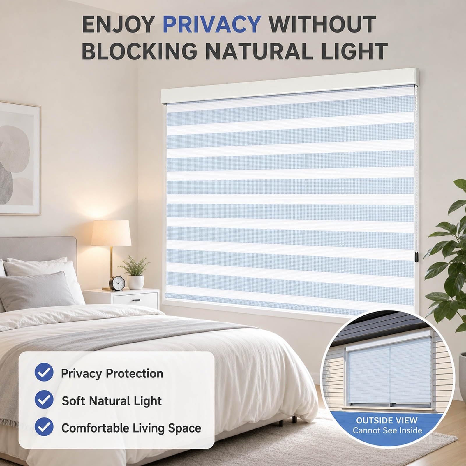 Store Enrouleur Jour Nuit Double Tissu Zébré, Protection Solaire, Blanc | Store Enrouleur Jour Nuit Zébré Double Tissu, Rideau Occultant Protection Solaire pour Fenêtre(Beige,W 40 x H 150 cm)