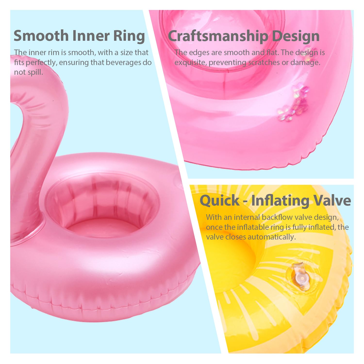 Portavasos Flotantes Para Piscina – 5 Diseños: Cisne, Flamenco, Cocotero, Corazón Y Limón, Con Bomba De Inflado