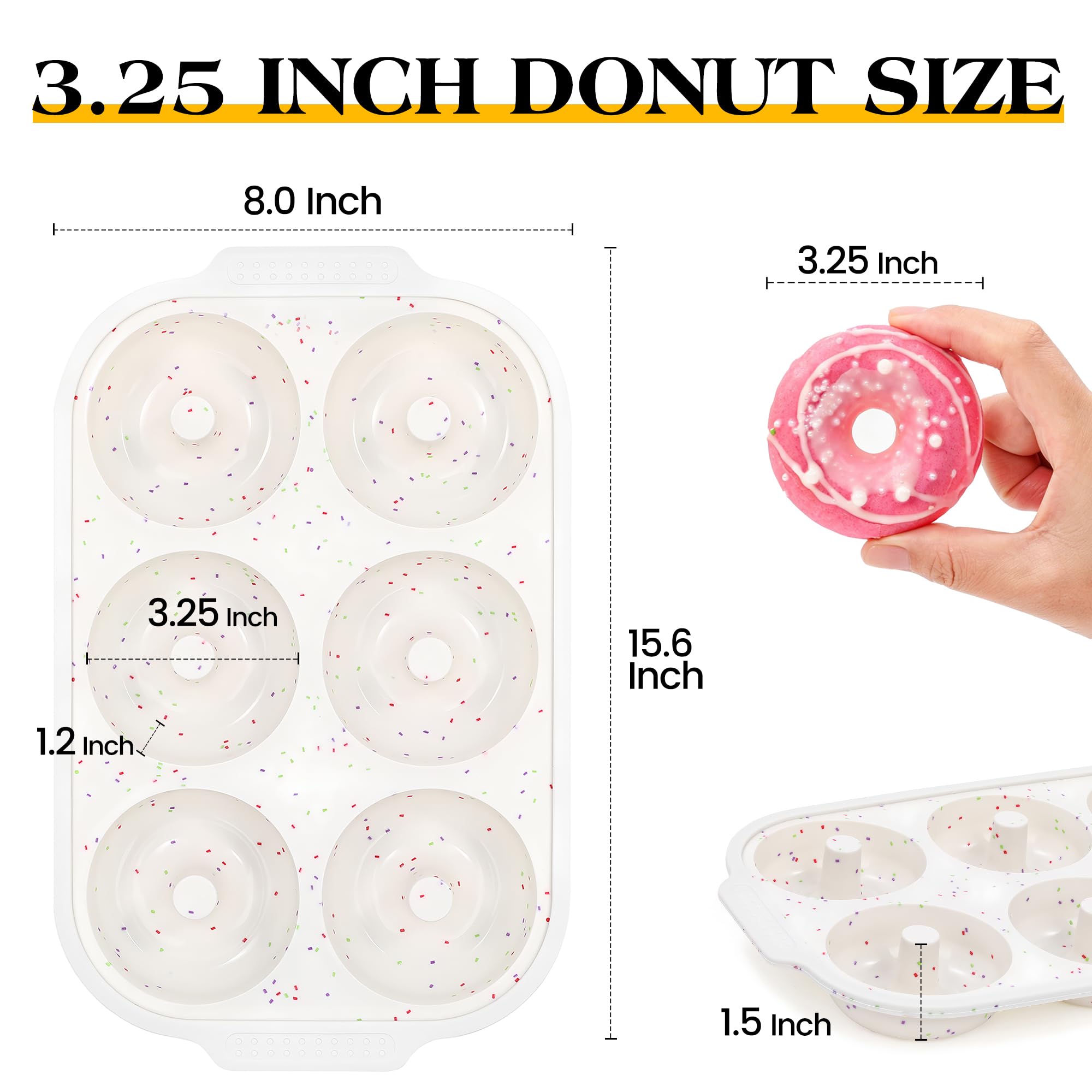 KASHME Lot de 3 moules à beignets en silicone pour la cuisson de beignets - 6 cavités - Antiadhésifs - 8,2 cm - Grand moule à bagel avec cadre renforcé en métal (crème)