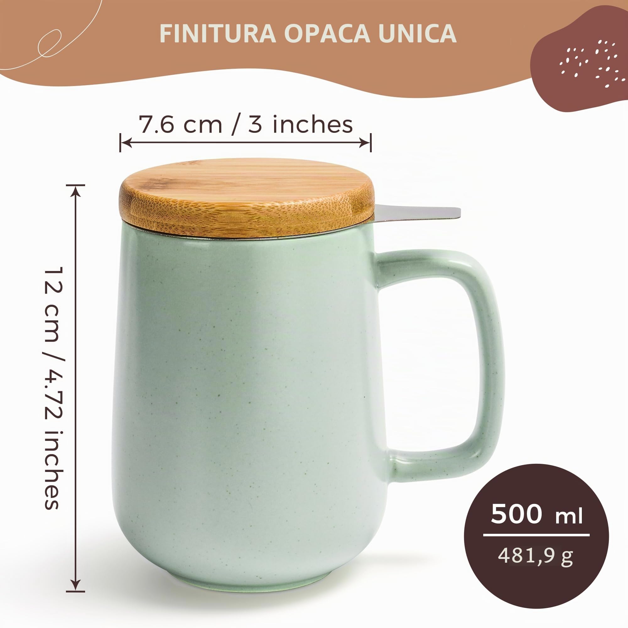 Tazza da tè con infusore e coperchio, tazza in ceramica da 500 ml con coperchio, tazza con infusore per tè con manico grande