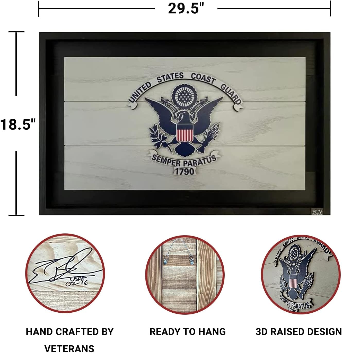 Flags of Valor U.S. Coast Guard Wooden Wall Decor, 3D Framed Military Service Flag, Made in USA by Veterans, Ready to Hang Patriotic Wall Art, 29.5" W x 18.5" H