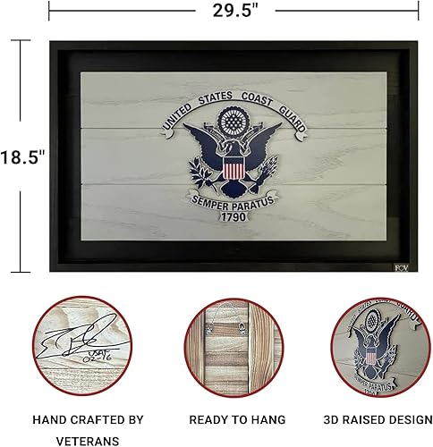 Miniatura 4 de Flags of Valor Decoración de pared de madera de la Guardia Costera de los Estados Unidos, 29.5 pulgadas de ancho x 18.5 pulgadas de alto, arte de