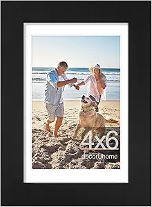 decorUhome 4x6 Picture Frame, Display Photos 3.5x5 with Mat or 4x6 Unmatted, Engineered Wood Frame with Plexiglass for Wall and Tabletop Display, Black, Set of 1