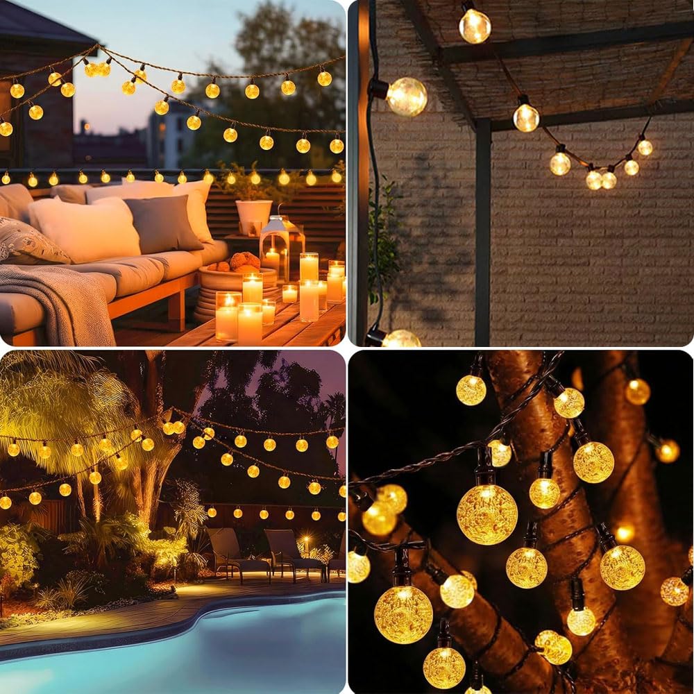 Catena Luminosa Esterno Solare, Sfera Bolle da 24mm Catena Luminosa Solare LED IP65 Impermeabile Catena Luci Solari Esterno, Adatta per Festival Feste Giardini Terrazze (Colorata,22m 200 Luci)