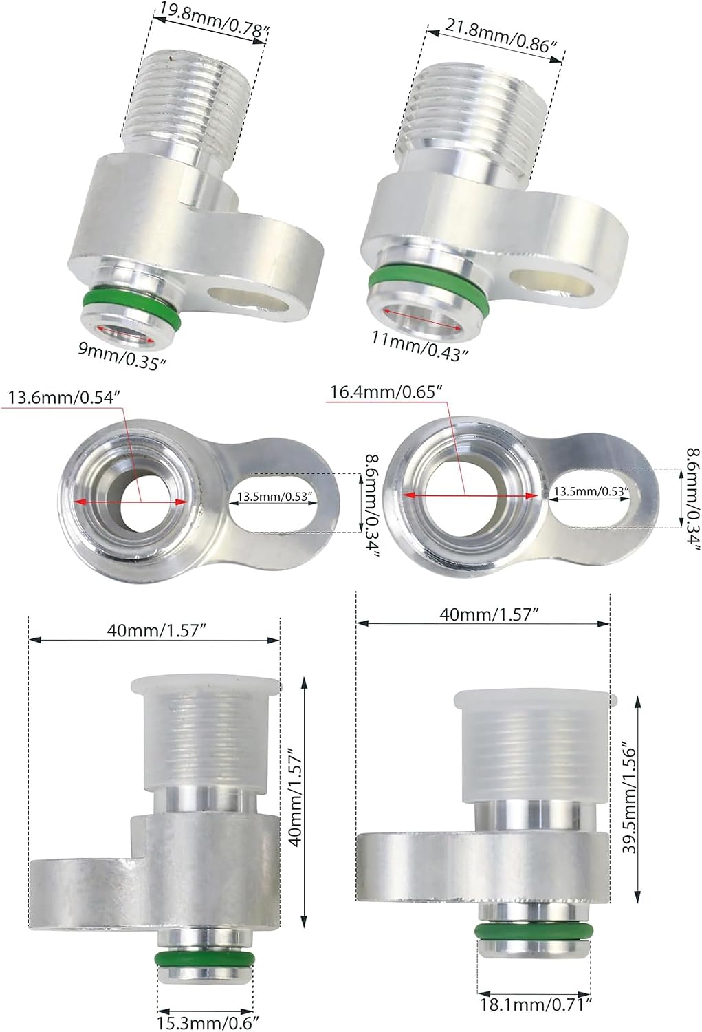 2Pcs AC Compressor Adapter Fittings #8#10, R134a Aluminum Air Conditioning Line Connector Kit, 3/4-16 & 7/8-14 Thread O-Ring Fitting for Automotive AC System Retrofit & Repair