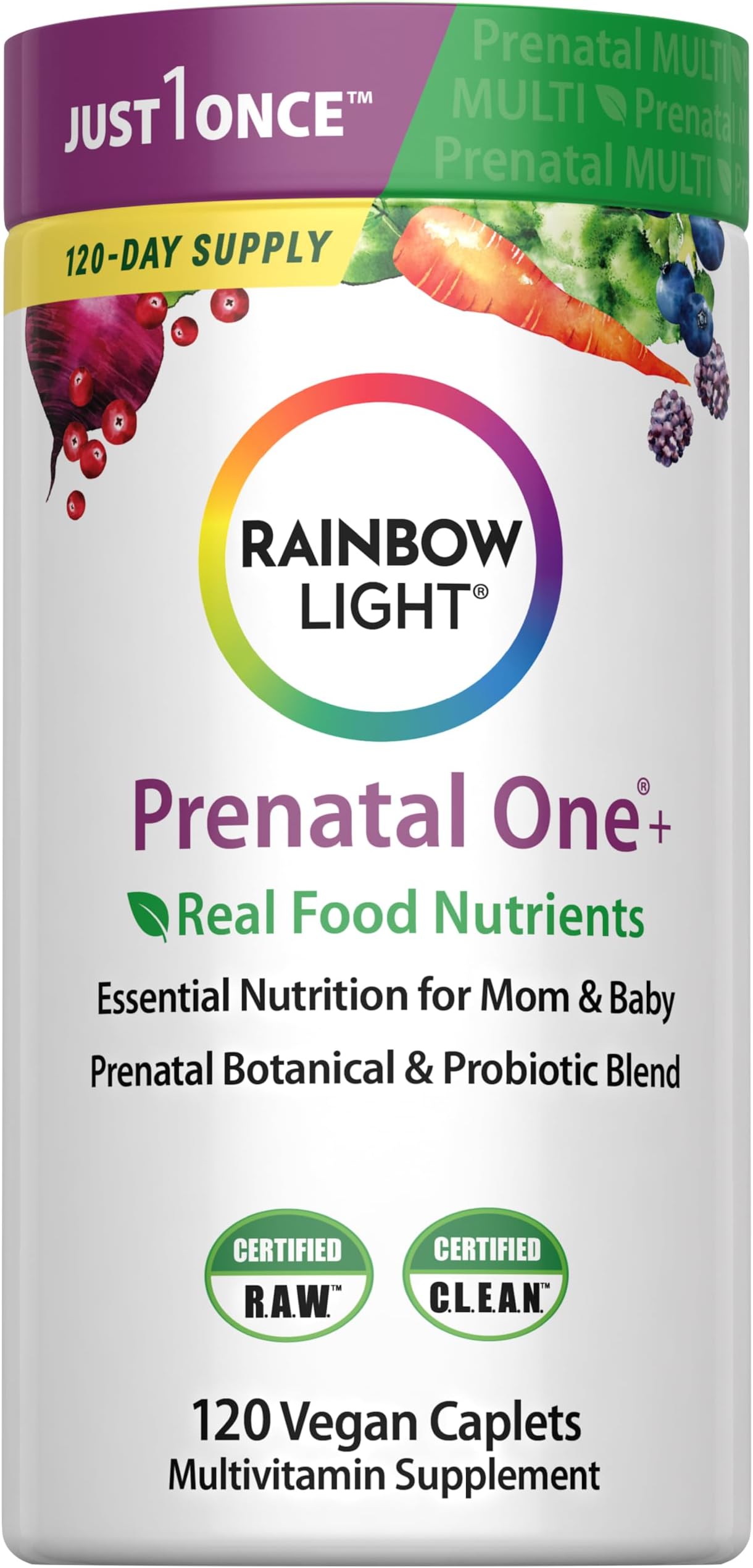 Rainbow Light High-Potency Prenatal One Multivitamin, Prenatal Health Multivitamin Supports Mom's Health and Baby's Development, With Vitamin C, Vegan, 120 Count