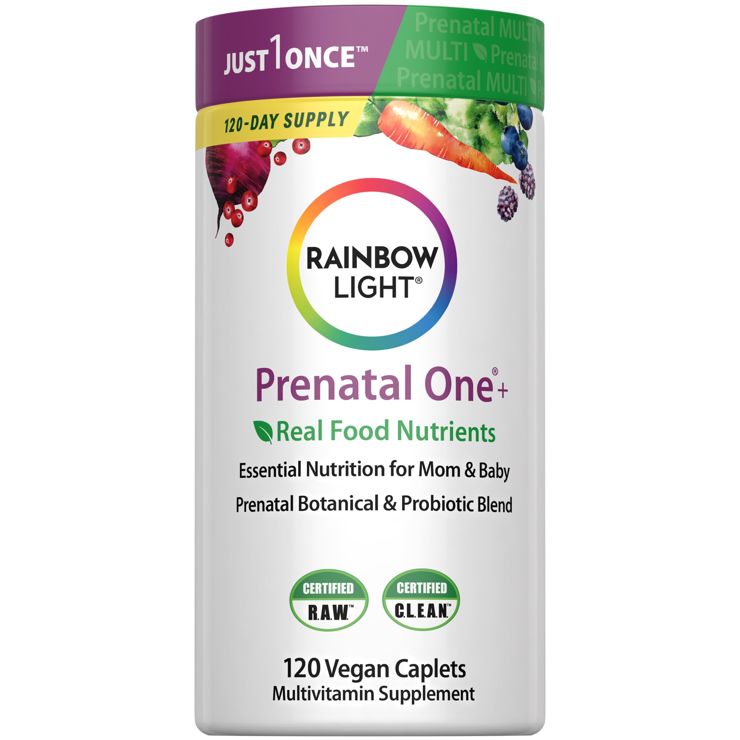 Rainbow LightHigh-Potency Prenatal One Multivitamin, Prenatal Health Multivitamin Supports Mom's Health and Baby's Development, With Vitamin C, Vegan, 120 Count