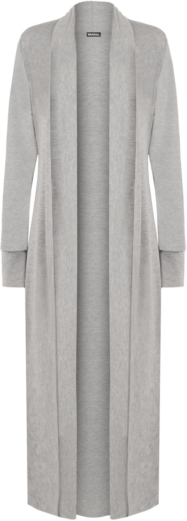Wearall Women's Grey Open Long Sleeve Plain Maxi Boyfriend Waterfall Top Cardigan - 12-14