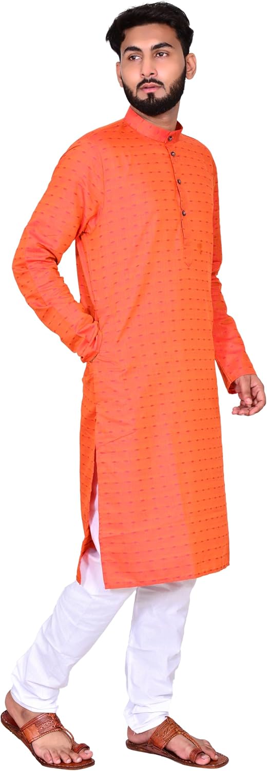 RICHART linen Cotton kurta for men, ethnic tradtional wear, cotton printed kurta pyjama thread weaving kurta set men - Image 3