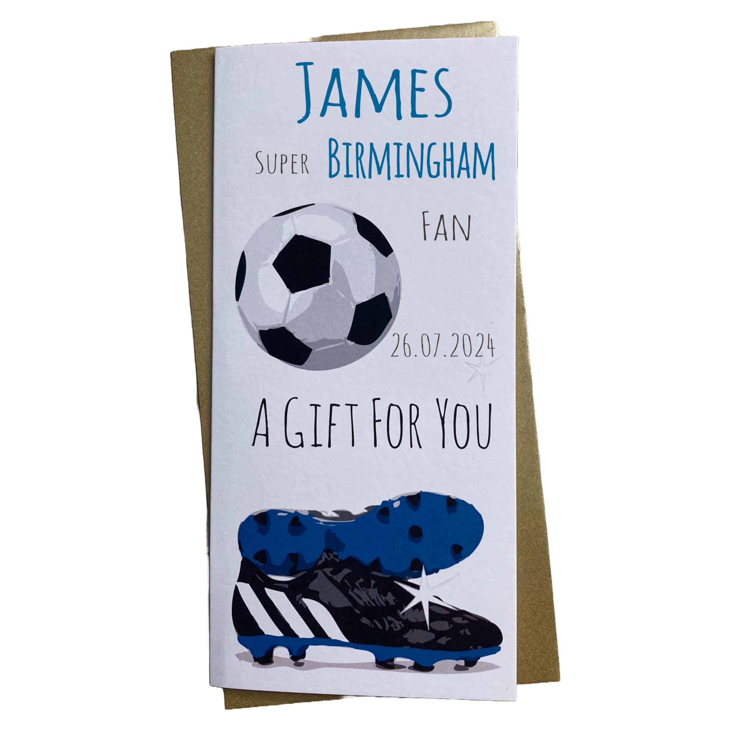 WHITE COTTON CARDS 1 X PERSONALISED BIRTHDAY MONEY WALLET - Birmingham City The Blues FC Football Club (P-WBW-F91)
