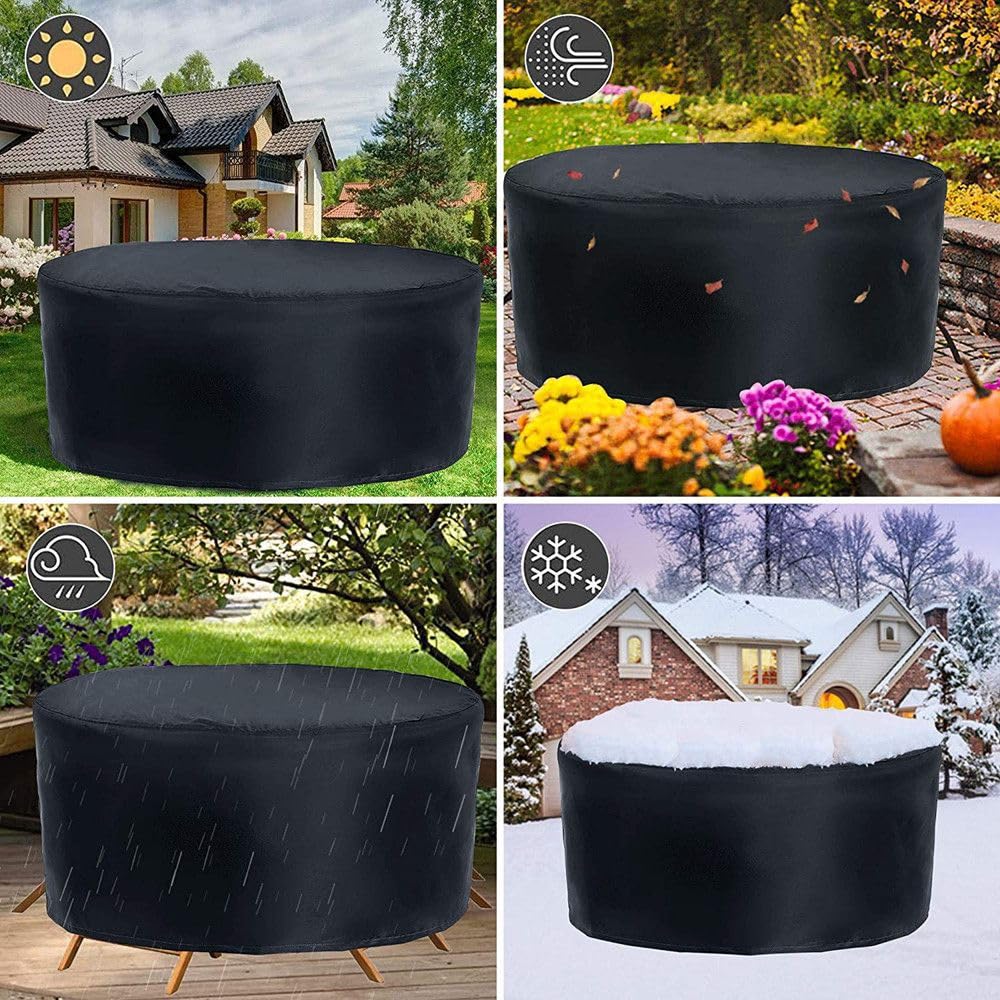 Ronde Housse Table de Jardin 600D Housse Protection Table Jardin Ronde Housse de Protection Salon de Jardin Imperméable Housse de Table Exterieure Housse de Meuble Étanche Ronde 140x71cm