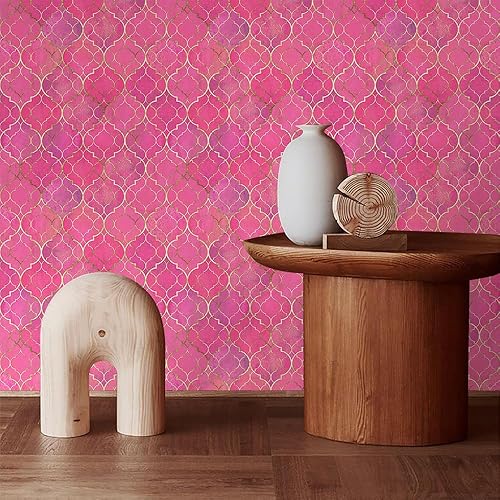 Miniatura 3 de MuralPeel Papel tapiz de mosaico de Krystal rosa y dorado moderno, autoadhesivo, extraíble, fácil de despegar en papel de pared para dormitorio,
